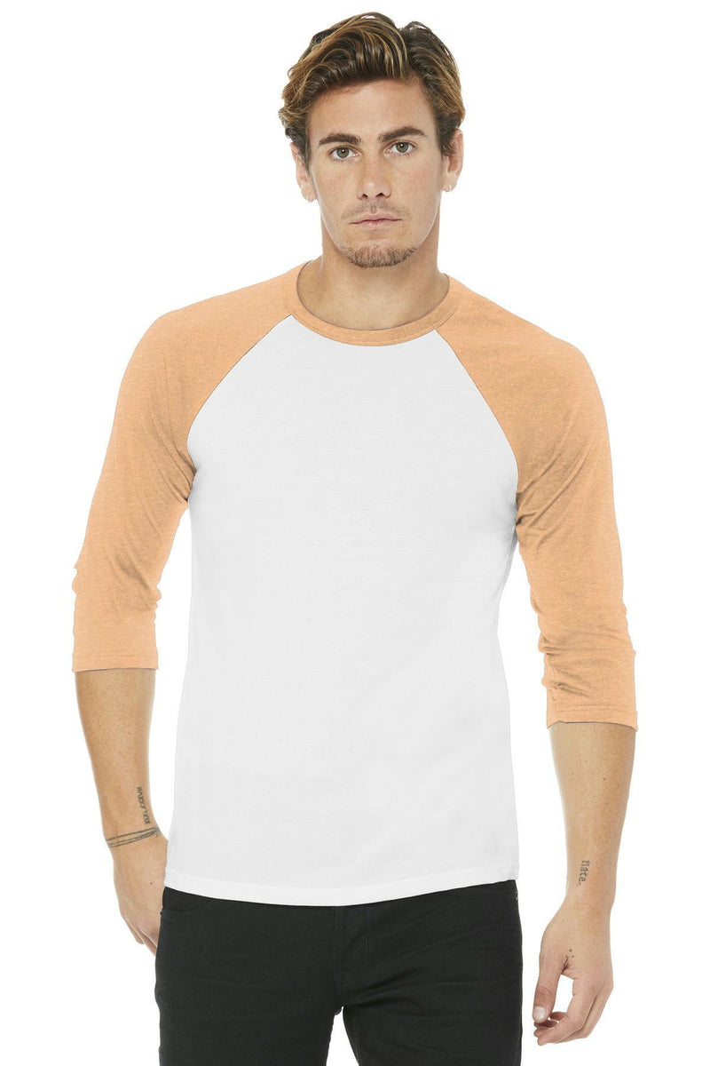 BELLA+CANVAS Unisex 3/4-Sleeve Baseball Tee. BC3200-T-shirts-White/ Heather Peach-L-JadeMoghul Inc.