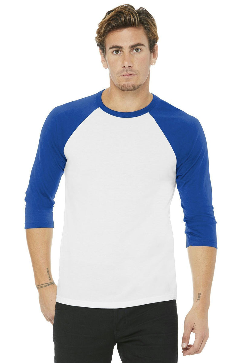BELLA+CANVAS Unisex 3/4-Sleeve Baseball Tee. BC3200-T-shirts-White/ True Royal-XL-JadeMoghul Inc.