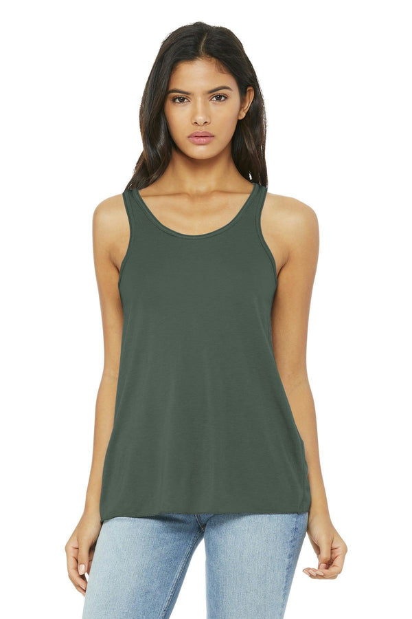 BELLA+CANVAS Women's Flowy Racerback Tank. BC8800-Ladies-Military Green-L-JadeMoghul Inc.