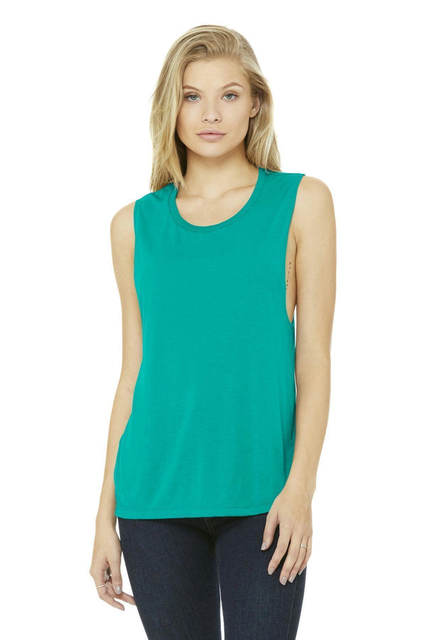 BELLA+CANVAS Women's Flowy Scoop Muscle Tank. BC8803-Ladies-Teal-L-JadeMoghul Inc.