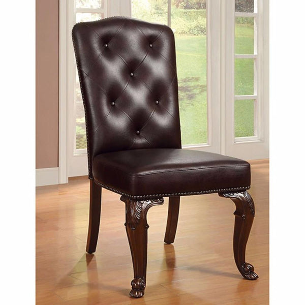 Bellagio Side Chair With Leather Upholstery, Brown Cherry, Set Of 2-Armchairs and Accent Chairs-Brown Cherry-Leatherette Solid Wood Wood Veneer & Others-JadeMoghul Inc.
