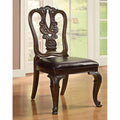 Bellagio Traditional Wooden Carving Side Chair, Set Of 2-Armchairs and Accent Chairs-Brown Cherry-Leatherette Solid Wood Wood Veneer & Others-JadeMoghul Inc.