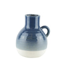 Bellied Jug Shape Ceramic Vase with Ribbed Pattern, Small, Blue and White-Vases-Blue and White-Ceramic-JadeMoghul Inc.