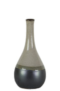 Bellied Stoneware Vase With Black Banded Rim, Small, Glossy Gray-Home Accent-Gray And Black-Stoneware-JadeMoghul Inc.
