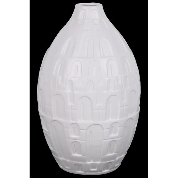 Bellied Vase With Tapered Bottom In Ceramic, Large, White-Vases-White-Ceramic-Matte Finish-JadeMoghul Inc.