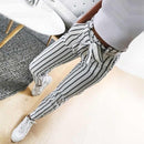 Belted High Waist Striped Pants-White-L-JadeMoghul Inc.
