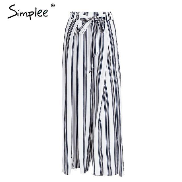 Belted Split Striped Wide Leg Pants-Stripe2-S-JadeMoghul Inc.