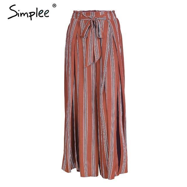 Belted Split Striped Wide Leg Pants-Stripe3-S-JadeMoghul Inc.