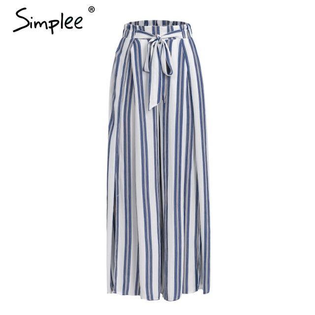 Belted Split Striped Wide Leg Pants-Stripe4-S-JadeMoghul Inc.
