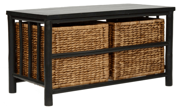 Benches Entryway Bench - 31'.5" X 15'.5" X 16'.75" Black/Brown Bamboo Storage Bench with Baskets HomeRoots