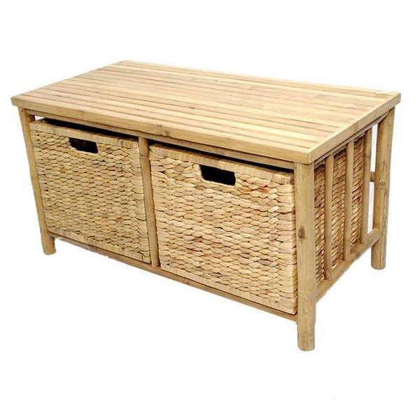 Benches Entryway Bench - 31'.5" X 15'.5" X 16'.75" Natural Bamboo Storage Bench with Baskets HomeRoots