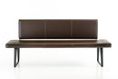 Benches Entryway Bench - 35" Brown Leatherette and Metal Dining Bench HomeRoots
