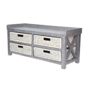 Benches Entryway Bench - 39'.75" X 14" X 18" Grey MDF, Water Hyacinth Water Hyacinth Storage Bench with Baskets HomeRoots