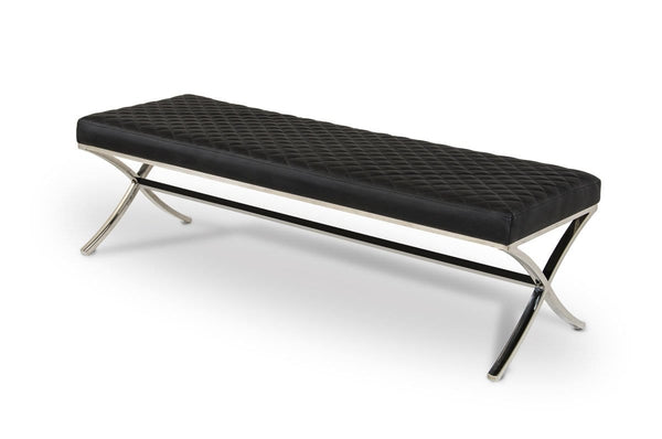 Benches Garden Bench - 19" Black Leatherette and Stainless Steel Bench HomeRoots