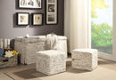 Benches Patterned Fabric Upholstered Wooden Storage Bench with Two Ottomans, Cream and Black, Pack of Three Benzara