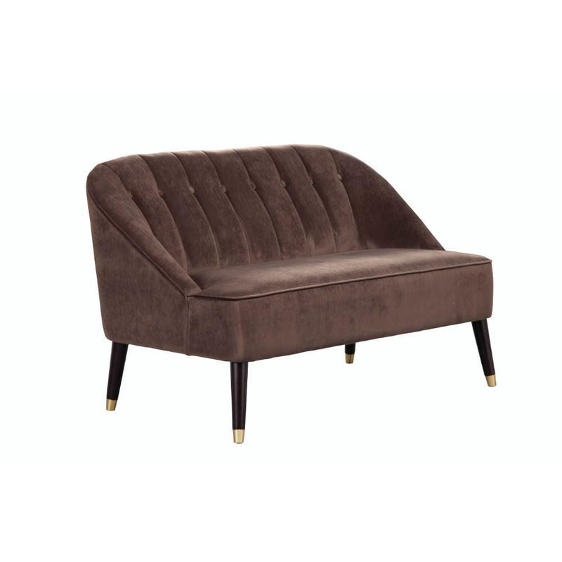 Benches Polyester Upholstered Button Tufted Rubberwood Bench with Splayed Legs, Brown Benzara