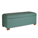 Benches Polyester Upholstery Bench With Button Tufted Hinged Lid Storage And Wood Feet, Large, Teal Benzara