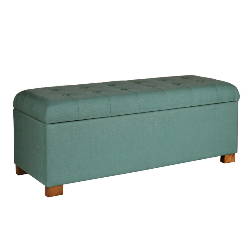 Benches Polyester Upholstery Bench With Button Tufted Hinged Lid Storage And Wood Feet, Large, Teal Benzara