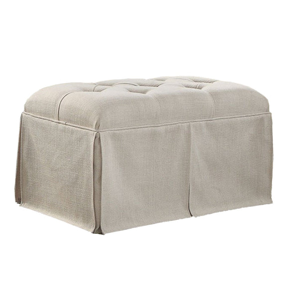 Benches Rectangular Button Tufted Fabric Upholstered Bench With Storage, Beige Benzara