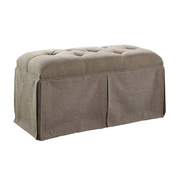 Benches Rectangular Button Tufted Fabric Upholstered Bench With Storage, Brown Benzara