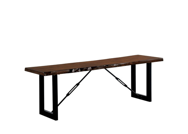 Benches Rectangular Metal Frame Bench with Wooden Seat, Black and Brown Benzara