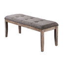 Benches Rectangular Shaped Solid Wood and Fabric Upholstered Bench with Nail head Trims , Brown and Gray Benzara