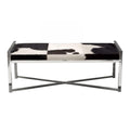 Benches Rectangular Steel Frame Bench with Hair On Hide Fabric Upholstered Seat, Multicolor Benzara