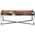 Benches Steel Frame Bench with Hair On Hide Fabric Upholstered Seat, Multicolor Benzara