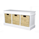 Benches Storage Bench - 40" X 13" X 20" Grey MDF,Rattan Skin Storage Bench with Baskets HomeRoots