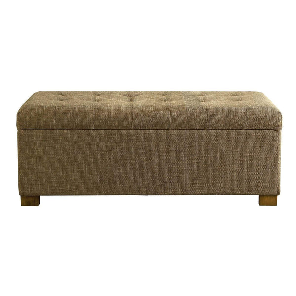 Textured Fabric Upholstered Bench With Button Tufted Hinged Lid Storage, Large, Brown