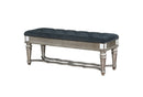 Traditional Style Solid Wooden Bench with Tufted Seat, Silver and Blue