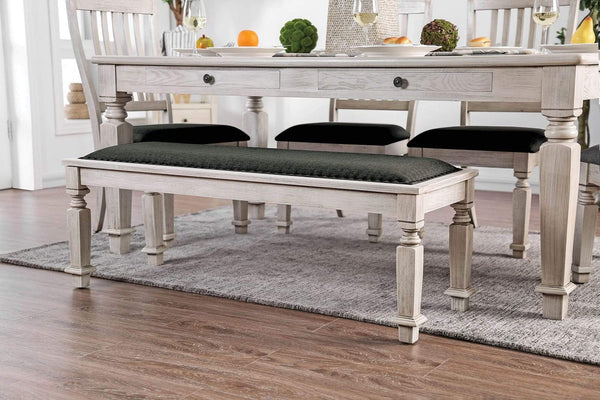 Transitional Style Fabric Upholstered Wooden Bench, White and Gray