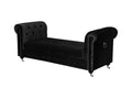 Benches Velvet Upholstered Bench with Nail Head Trim and Steel Casters, Black and Silver Benzara