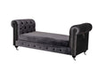 Benches Velvet Upholstered Bench with Nail Head Trim and Steel Casters, Dark Gray and Silver Benzara