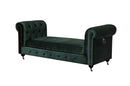 Benches Velvet Upholstered Bench with Nail Head Trim and Steel Casters, Green and Silver Benzara