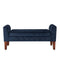 Benches Velvet Upholstered Button Tufted Wooden Bench Settee With Hinged Storage, Dark Blue and Brown Benzara