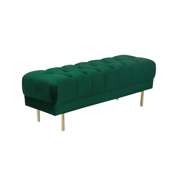 Benches Velvet Upholstered Metal Bench with Deep Button Tufted Details, Emerald Green Benzara