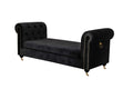 Benches Velvet Upholstered Wooden Bench with Button Tufting and Nail Head Trim, Black and Gold Benzara