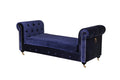 Benches Velvet Upholstered Wooden Bench with Button Tufting and Nail Head Trim, Blue and Gold Benzara