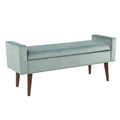 Benches Velvet Upholstered Wooden Bench with Lift Top Storage and Tapered Feet, Aqua Blue Benzara