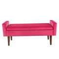 Benches Velvet Upholstered Wooden Bench with Tapered Legs and Track Armrest, Pink and Brown Benzara