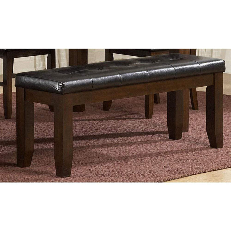 Wood & Bi-Cast Vinyl 48" Bench With Tufted Seat, Dark Brown