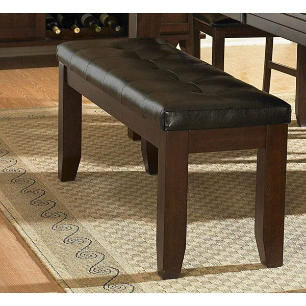 Wood & Bi-Cast Vinyl 60" Bench With Tufted Seat, Dark Brown