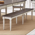 Wooden Armless Bench with Turned Feet, Dark Brown & Light Gray