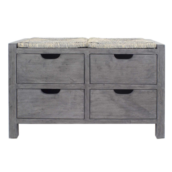 Benches Wooden Bench - 33'.5" X 15'.75" X 20" Grey MDF, Wood, Seagrass Drawer Storage Bench HomeRoots