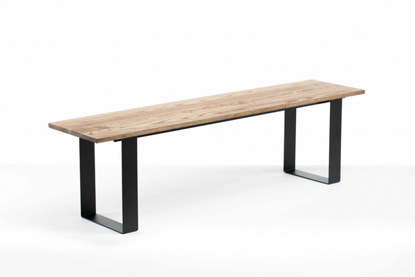 Benches Wooden Bench - 60" X 14" X 17" Chocolate Ash Wood And Steel Entryway Dining Bench HomeRoots