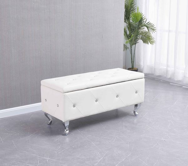 Benches Wooden Bench - White Tufted Hard Wood Storage Bench HomeRoots