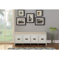 Wooden Bench with Fabric Upholstered Seat Cushion & Storage, White