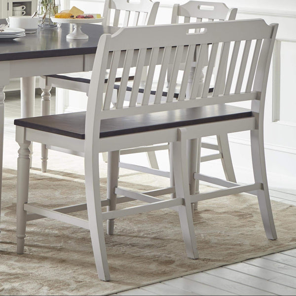 Wooden Counter Height Bench with Slat Pattern Back, Dark Brown & Light Gray