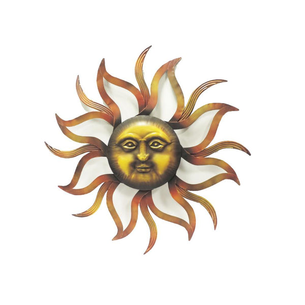 Benzara Smiling Metal Sun Wall Decor, Bronze-Metal Wall Decor-Bronze-Metal-JadeMoghul Inc.